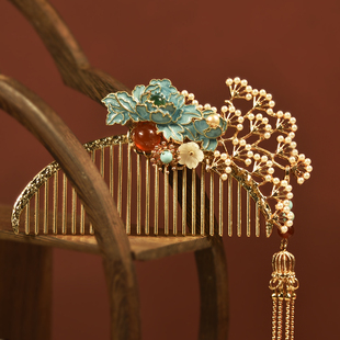 华容珠翠原创手工发梳仿烧蓝滴油发插汉服旗袍古风盘发饰复古流苏