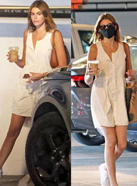 kaiagerber同款白色无袖吊带连衣裙初恋约会休闲A字简约甜美小K正