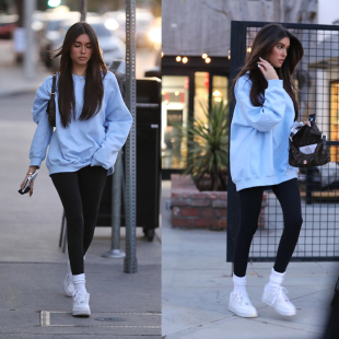 Madison Beer啤酒妹同款休闲慵懒风简约纯色圆领套头宽松显瘦卫衣