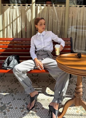 欧美博士同款利落帅气中性风设计感修身全棉御姐冷淡白衬衫上衣女