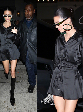 2025超模新款欧美金小妹肯豆同款收腰显瘦衬衫式性感小黑裙连衣裙