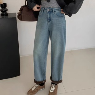 牛仔裤 复古慵懒 加绒加厚四面弹显瘦老爹哈伦裤 冬季 79102 调调