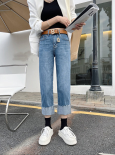 高腰宽松牛仔裤 小直筒九分裤 女9082 百搭休闲浅色春夏款 人气担当