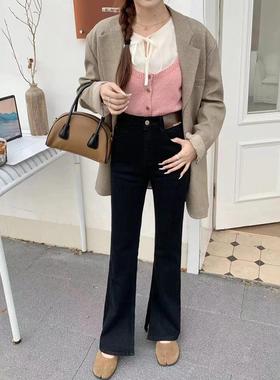 捡漏！裤脚开叉！2024秋季新款巨显瘦微喇叭裤高腰牛仔裤79008