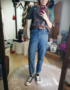 巨百搭新款 高腰显瘦宽松牛仔裤 静版 萝卜裤 女8815 韩范静版 捡漏