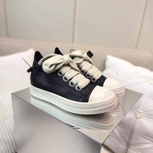 情侣款 欧美RO暗黑风真牛皮厚底3cm男高跟板鞋 内增高女休闲运动鞋