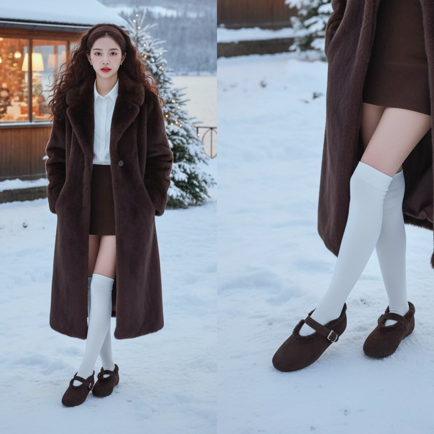 欧美羊羔毛羊皮毛平底芭蕾舞玛丽珍鞋女冬季保暖英伦学院风娃娃鞋