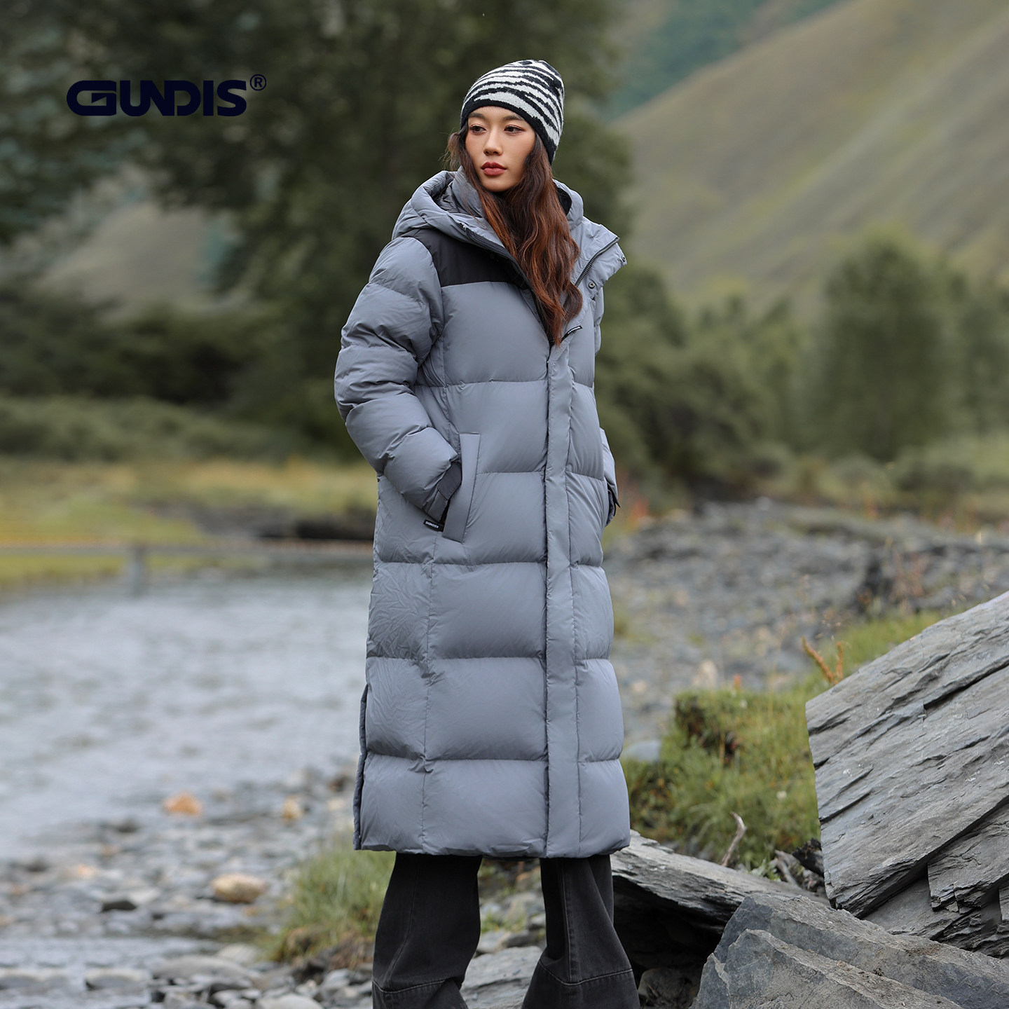 GUNDIS2025冬装新款极寒系列羽绒服女外套加长款加厚撞色中性款