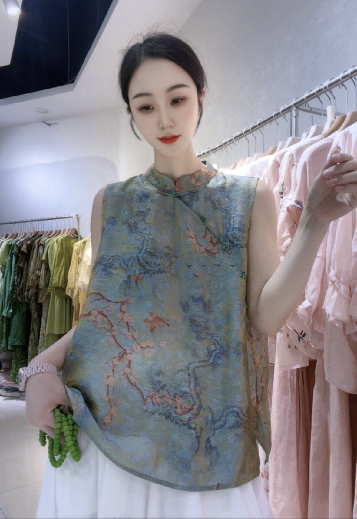 南油高端夏季新圆领新中式盘扣国风坎肩无袖背心衬衫女上衣中长款