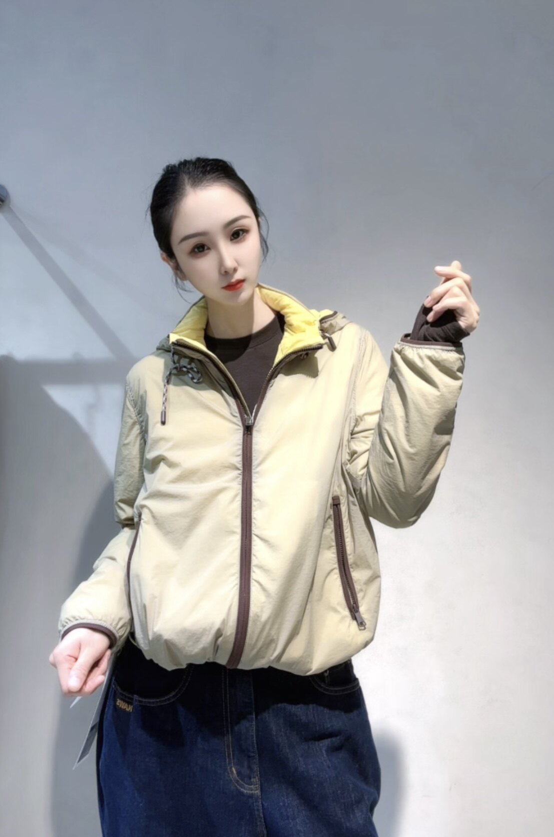 南油 鹅绒服 羽绒服正反两穿秋冬季轻薄排骨休闲羽绒服宽松户外
