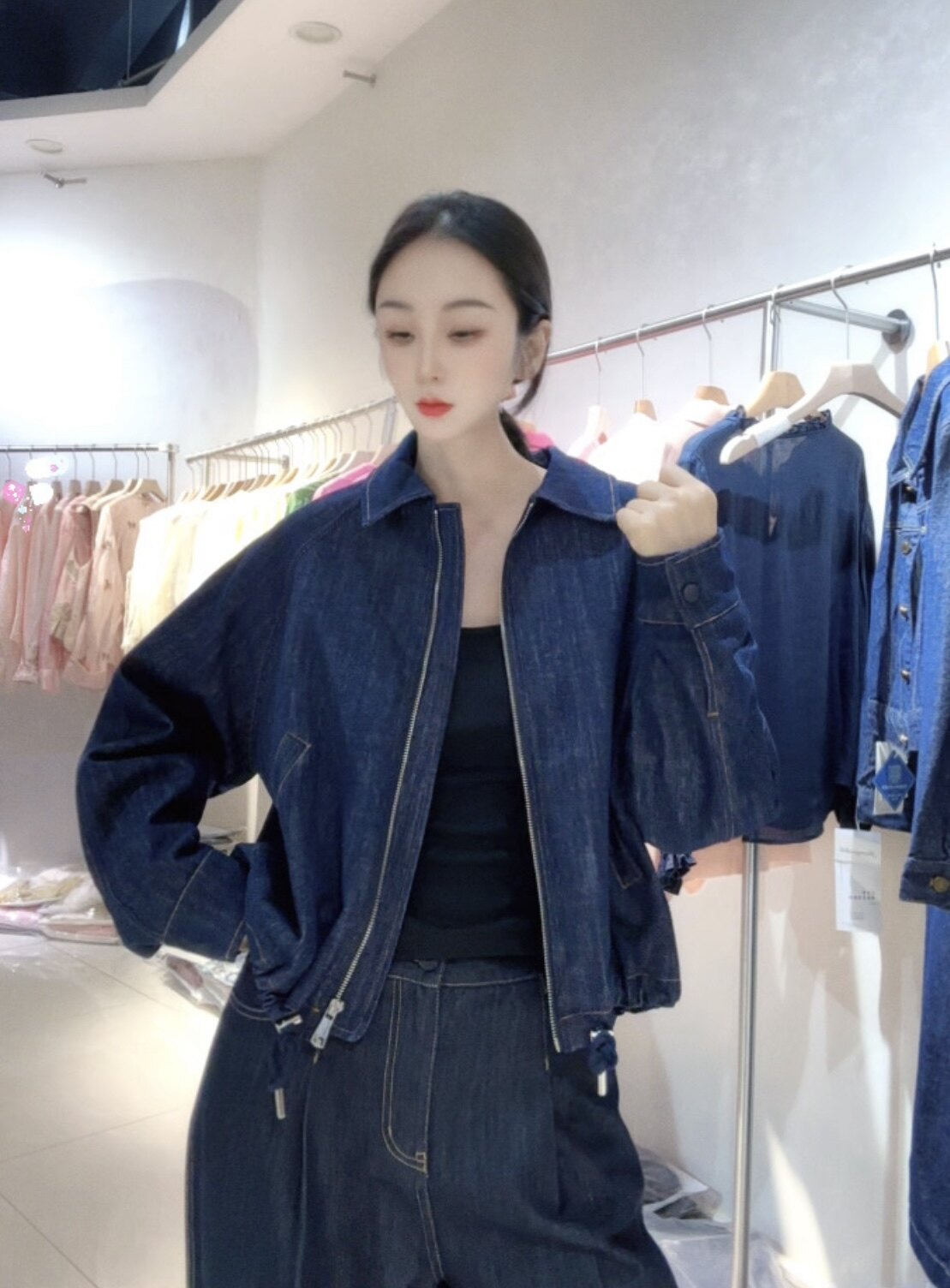 牛仔外套女 2026秋新款 拉链常规款休闲抽绳外套