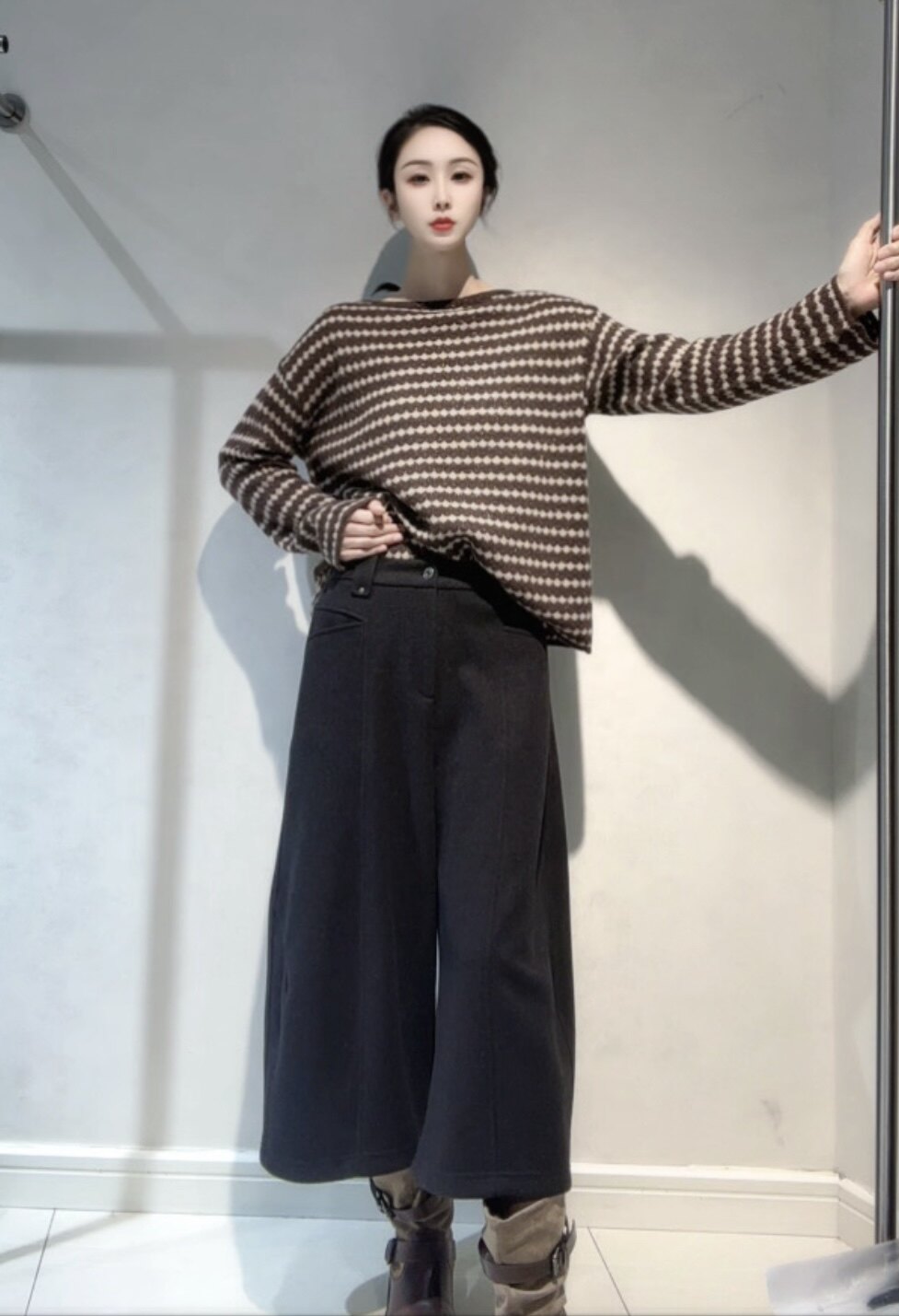 阔腿裤女2026秋冬新款女装新自然腰显瘦直筒裤九分毛呢阔腿裤女