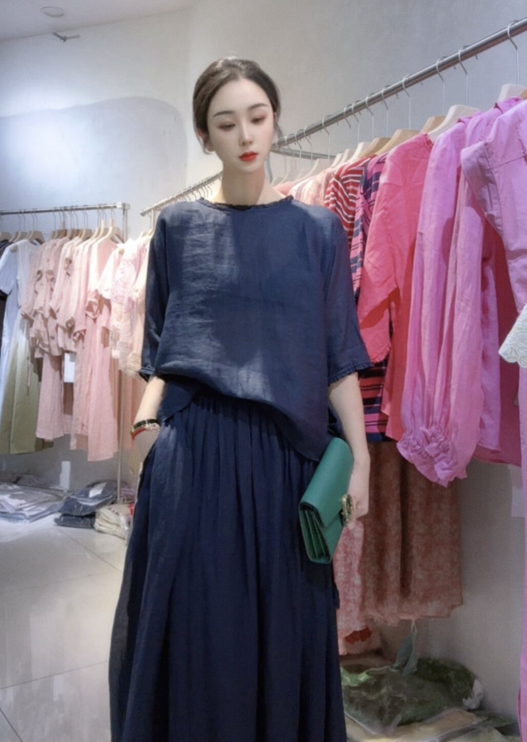 高端100%纯苎麻上衣女2026春夏季新款木耳边七分袖宽松文艺麻料