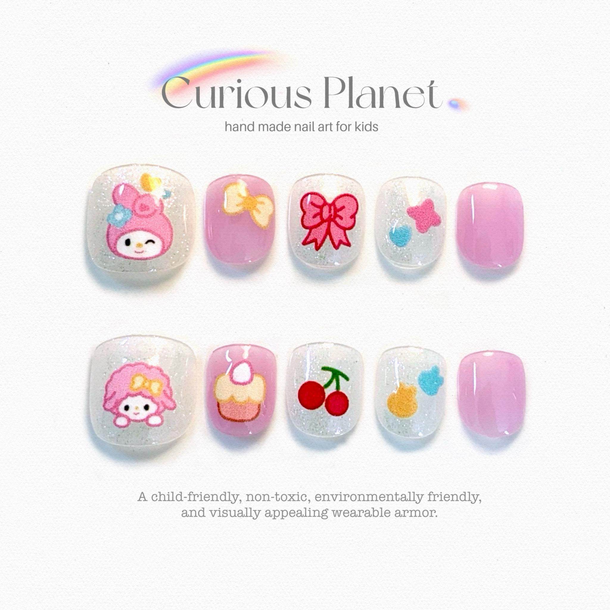 可爱美乐蒂透色儿童手工短款穿戴甲指甲贴片重复使用好看的小女孩