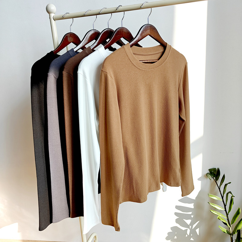 300克优可丝木纤维圆领t恤女弹力修身显瘦长袖T打底衫春秋冬上衣