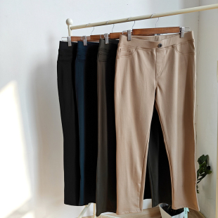 弹力松紧腰中腰百搭春秋 直筒裤 四面弹休闲裤 女日单针织软牛仔裤