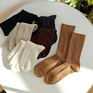 进口超细羊毛袜女士双针袜子秋冬堆堆袜保暖色纺纱手工无骨缝头