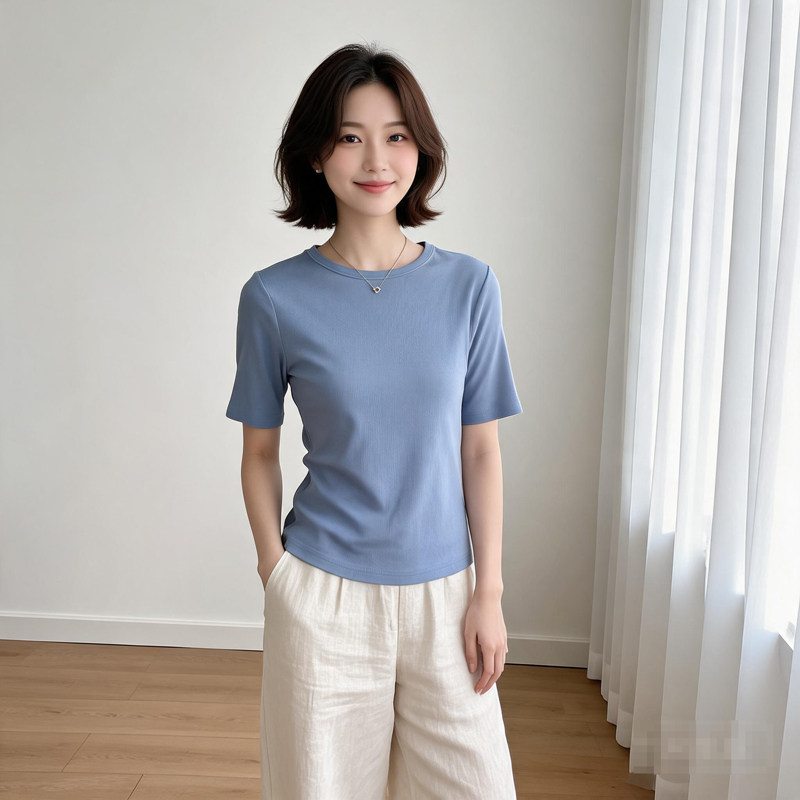 优可丝一字领五分袖t恤女中袖T恤夏季薄款弹力修身显瘦船领打底