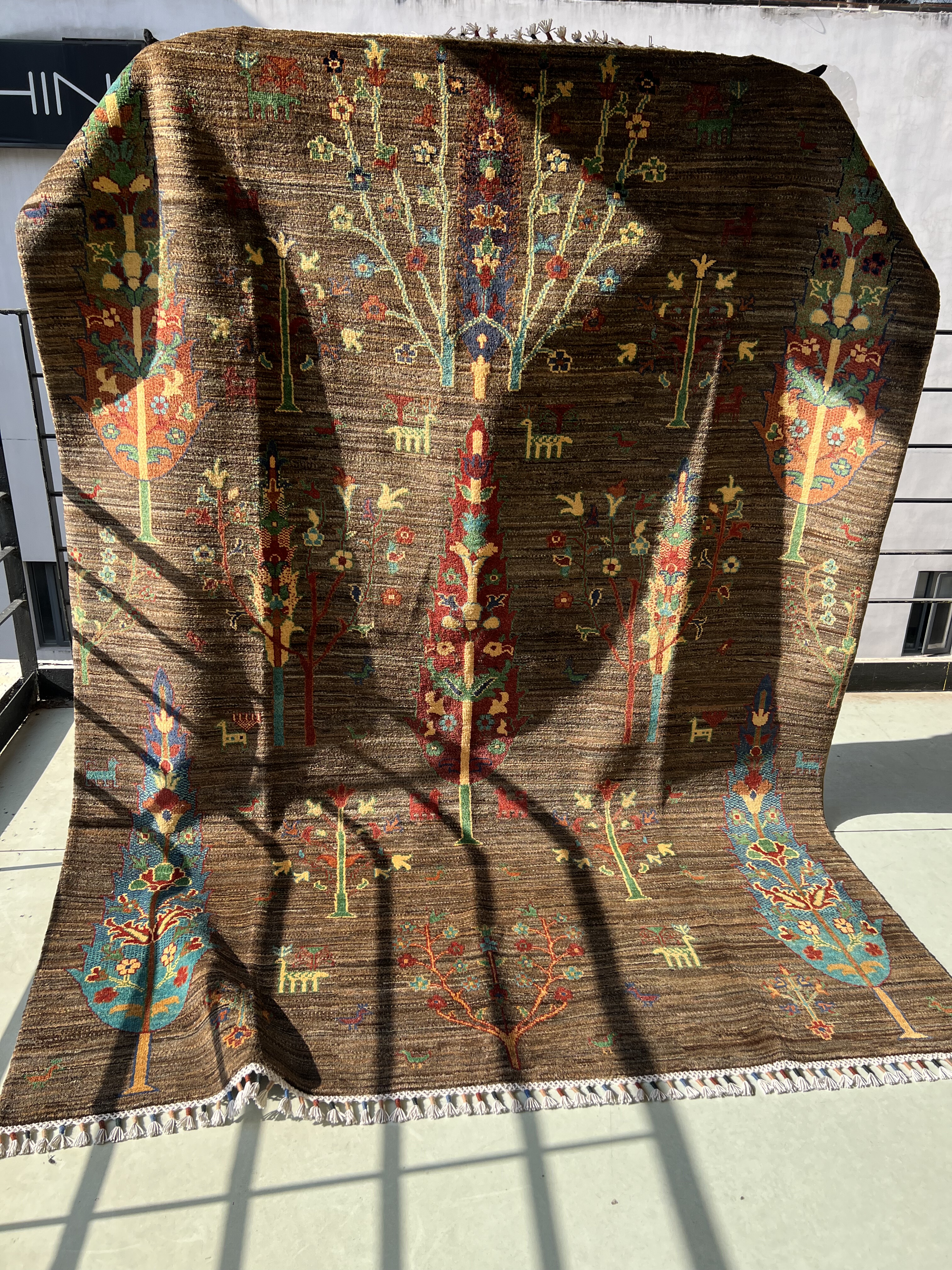 梭罗双树｜180*240左右阿富汗手工打结羊毛地毯客厅卧室毯 生命树