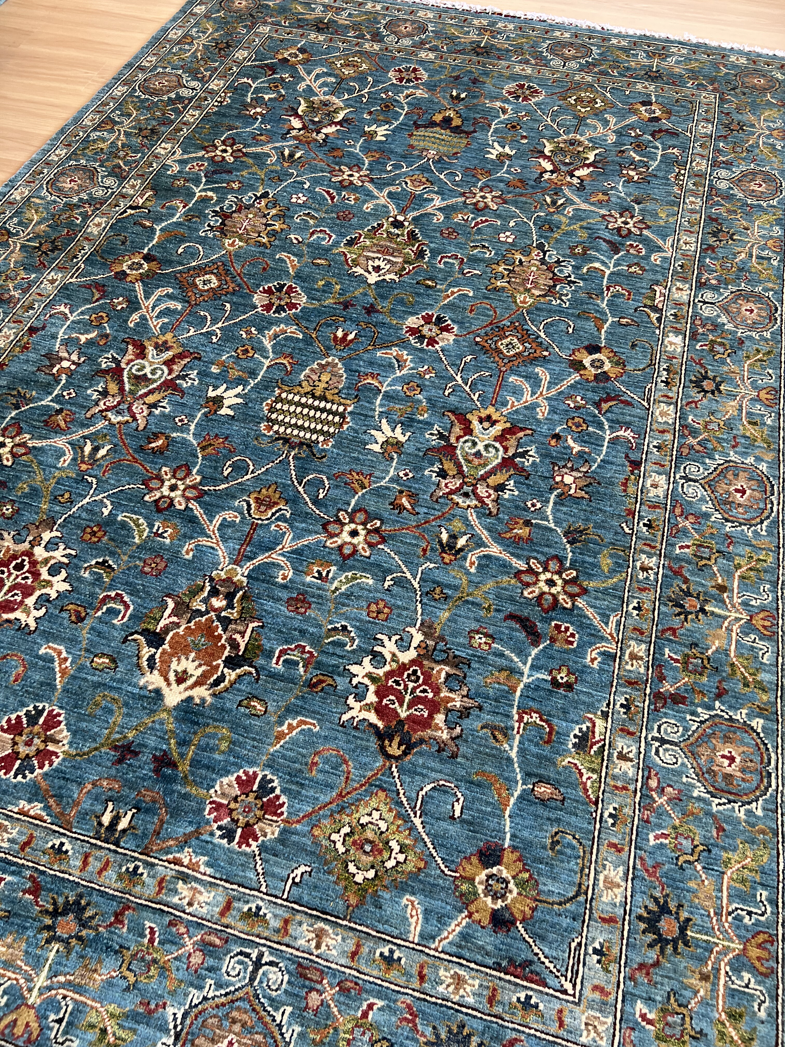 梭罗双树｜200*300左右新品复古蓝色羊毛手工打结地毯客厅大地毯