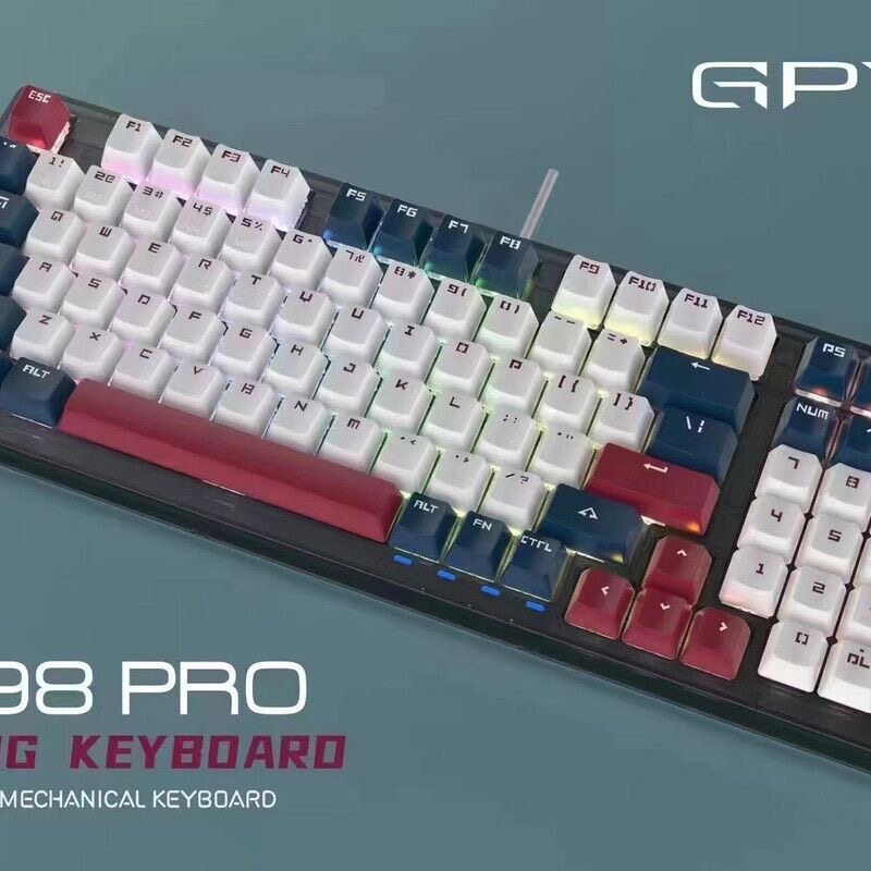 全新GPTX甲品98键光轴机械键盘背光跑马灯网吧同款小键盘防水PBT
