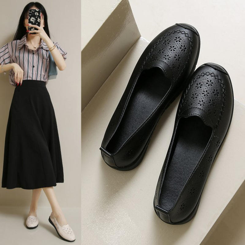 夏季凉鞋透气镂空皮鞋护士鞋白色包头凉鞋软底舒适豆豆鞋平底采购