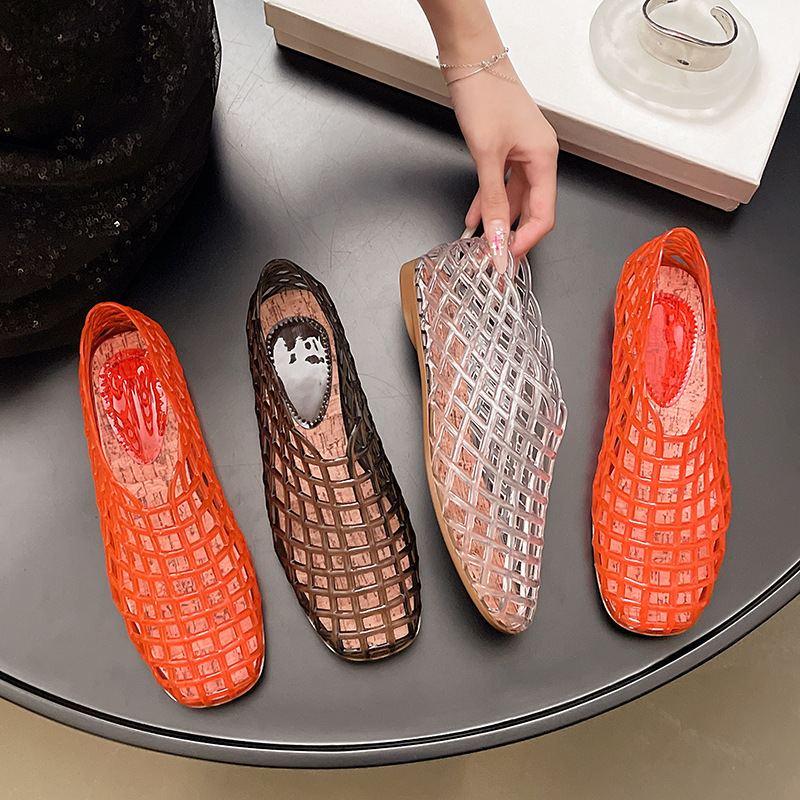 2025夏季新款水晶果冻凉鞋女外穿透明网格镂空简约舒适百搭洞洞