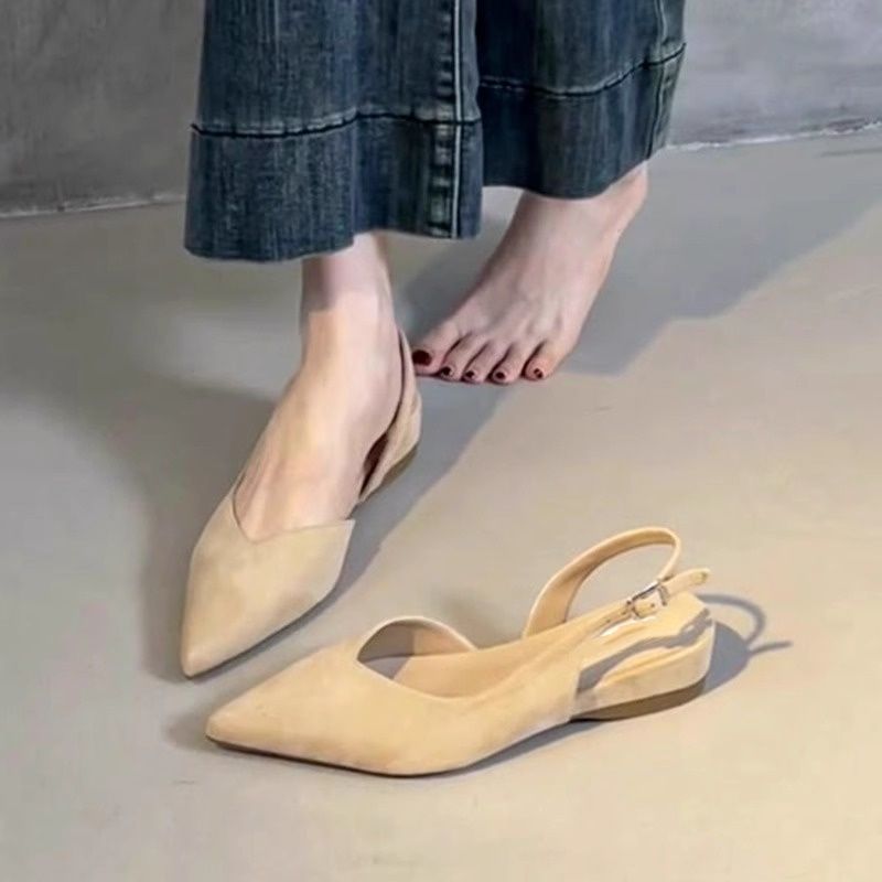 新款包头绝美不累脚小凉鞋平底配裙子复古浅口巨好看的尖头单鞋女