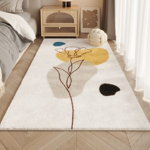 莫兰迪色地毯房间水洗背仿羊绒地垫北欧长条床尾脚垫卧室床边毯