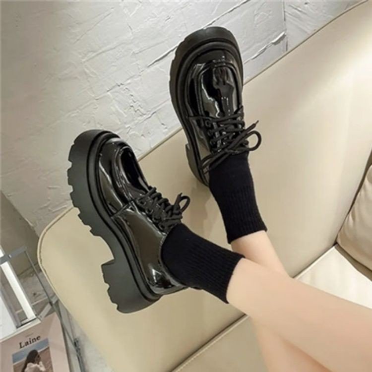 英伦风厚底增高小皮鞋女2024春季新款百搭松糕软底乐福鞋皮面单鞋