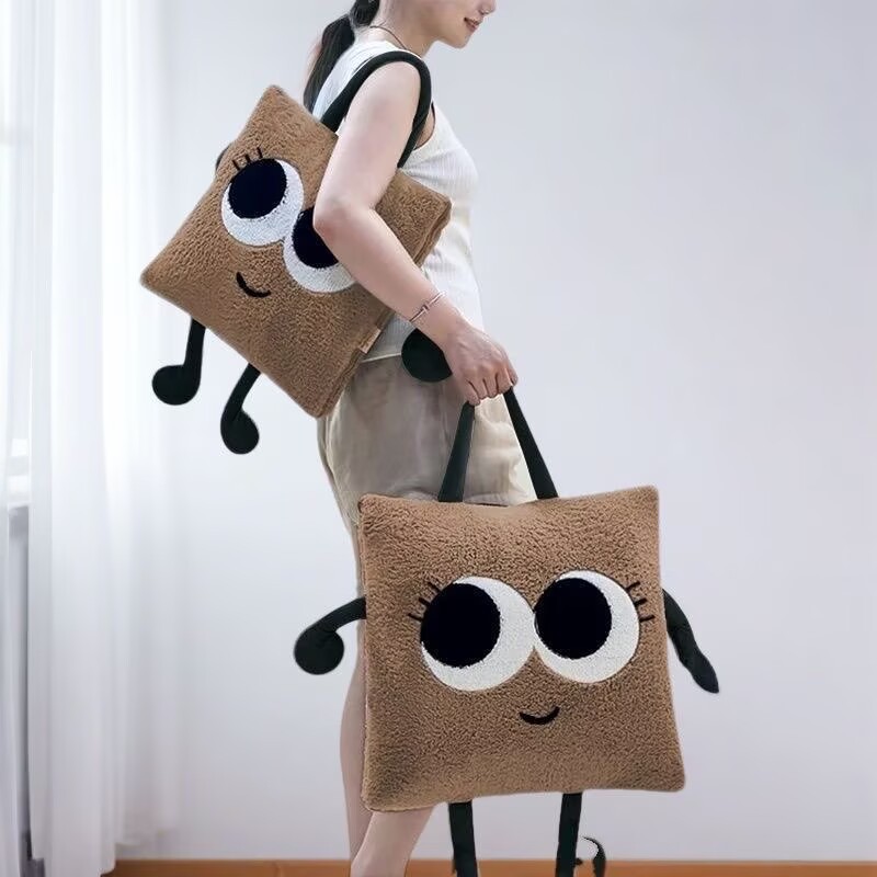 车上枕头被办公室午休盖毯靠枕被多巴胺大眼仔手拎款加厚加绒抱枕