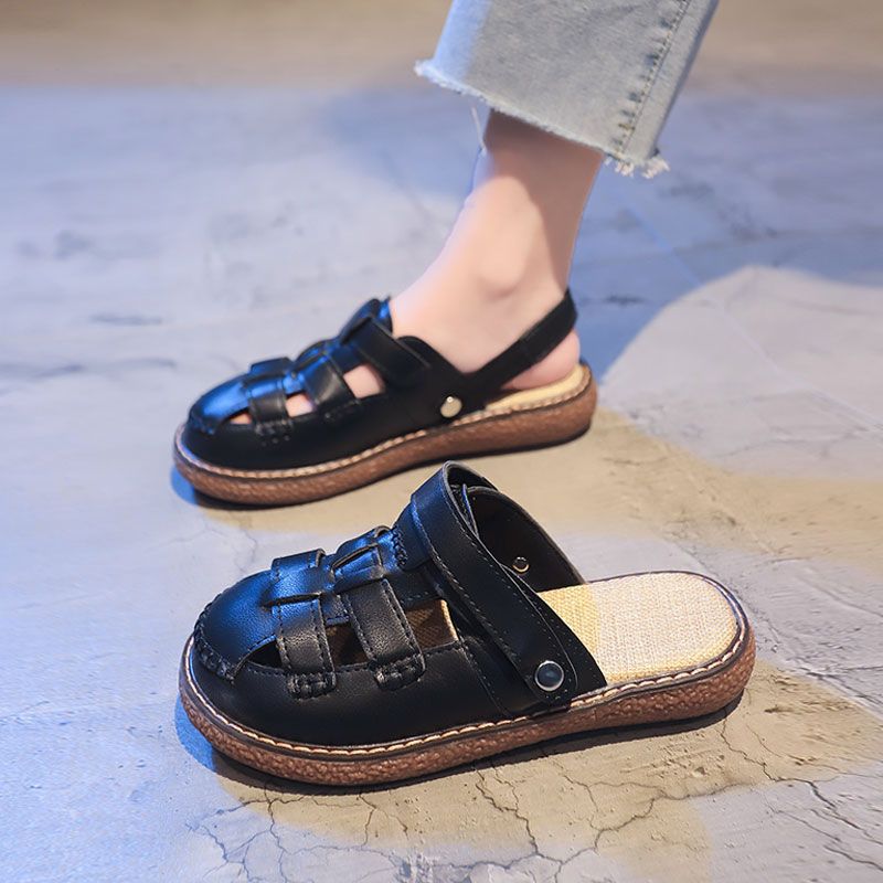 两穿罗马包头凉鞋女款2025年新款夏季孕妇一脚蹬半拖鞋外穿洞洞