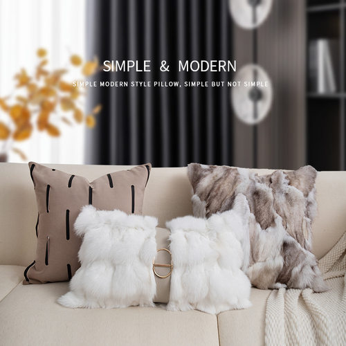 简约样板间客厅沙发抱枕酒店床头靠垫腰枕狐狸毛皮草床头软包批发