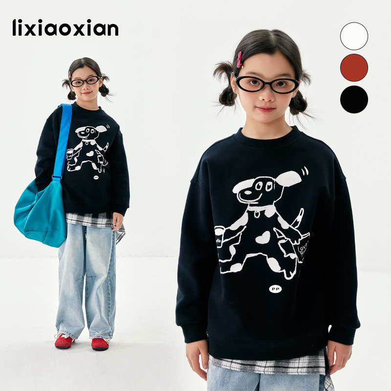 梨小闲春秋女童原创卡通印花卫衣