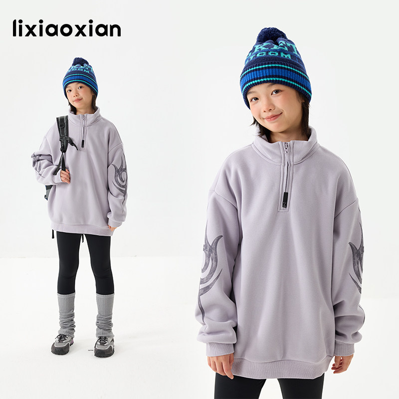 梨小闲女童冬款一体绒保暖卫衣