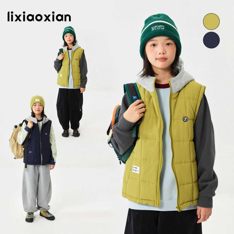 梨小闲女童保暖夹棉连帽菱格马甲