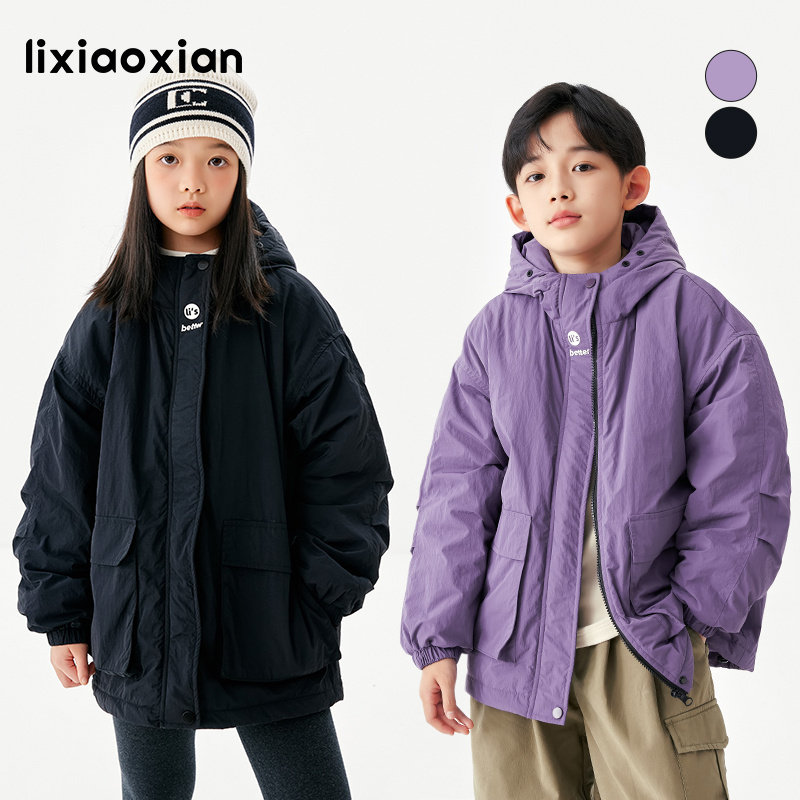 梨小闲儿童秋冬绗棉连帽棉外套