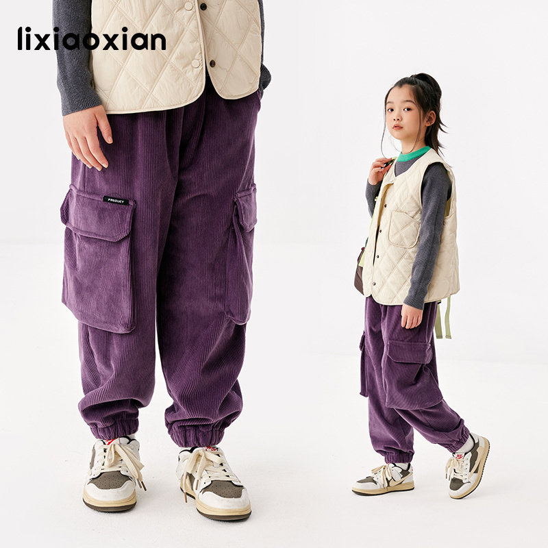 梨小闲儿童灯芯绒柔软工装裤春秋冬男女童百搭大口袋工装休闲裤,童装/婴儿装/亲子装,裤子,淘宝优惠券,粉丝福利购,淘宝优惠卷