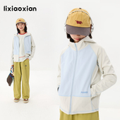 梨小闲原创女童春新款 抗菌防晒舒适连帽软壳外套 防紫外线200