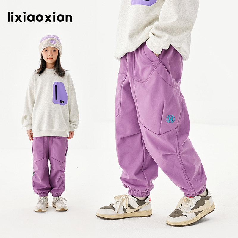 梨小闲儿童工装加绒大口袋休闲裤