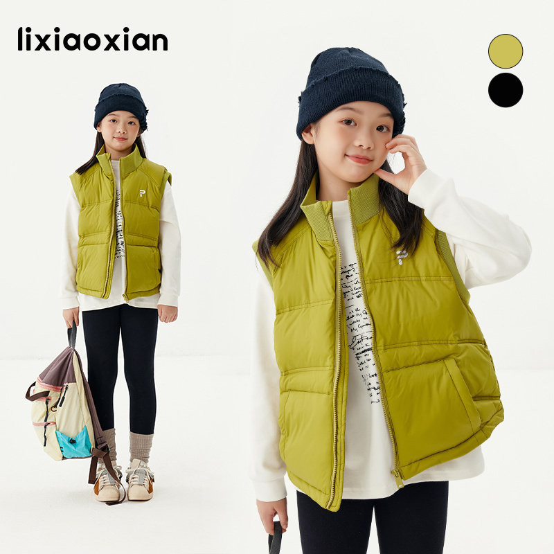 梨小闲女童简约冬季90白鸭绒马甲