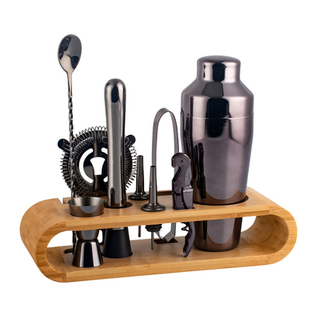 美式爵士黑调酒器套装带木架两段式雪克壶Shaker不锈钢雪克杯亮黑