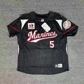 日职千叶罗德棒球服棒球衫 速干黑白条纹 运动衣立体刺绣圆领短袖