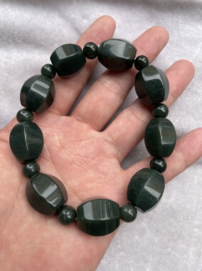 新疆和田玉青玉鼓形手链 男生玉石手串