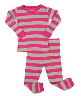 男宝女宝宝纯棉螺纹打底套装秋衣秋裤居家服春秋装 浅灰桃红条纹