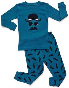 童装男宝女宝宝纯棉螺纹打底套装秋衣秋裤居家服春秋装 湖蓝胡子