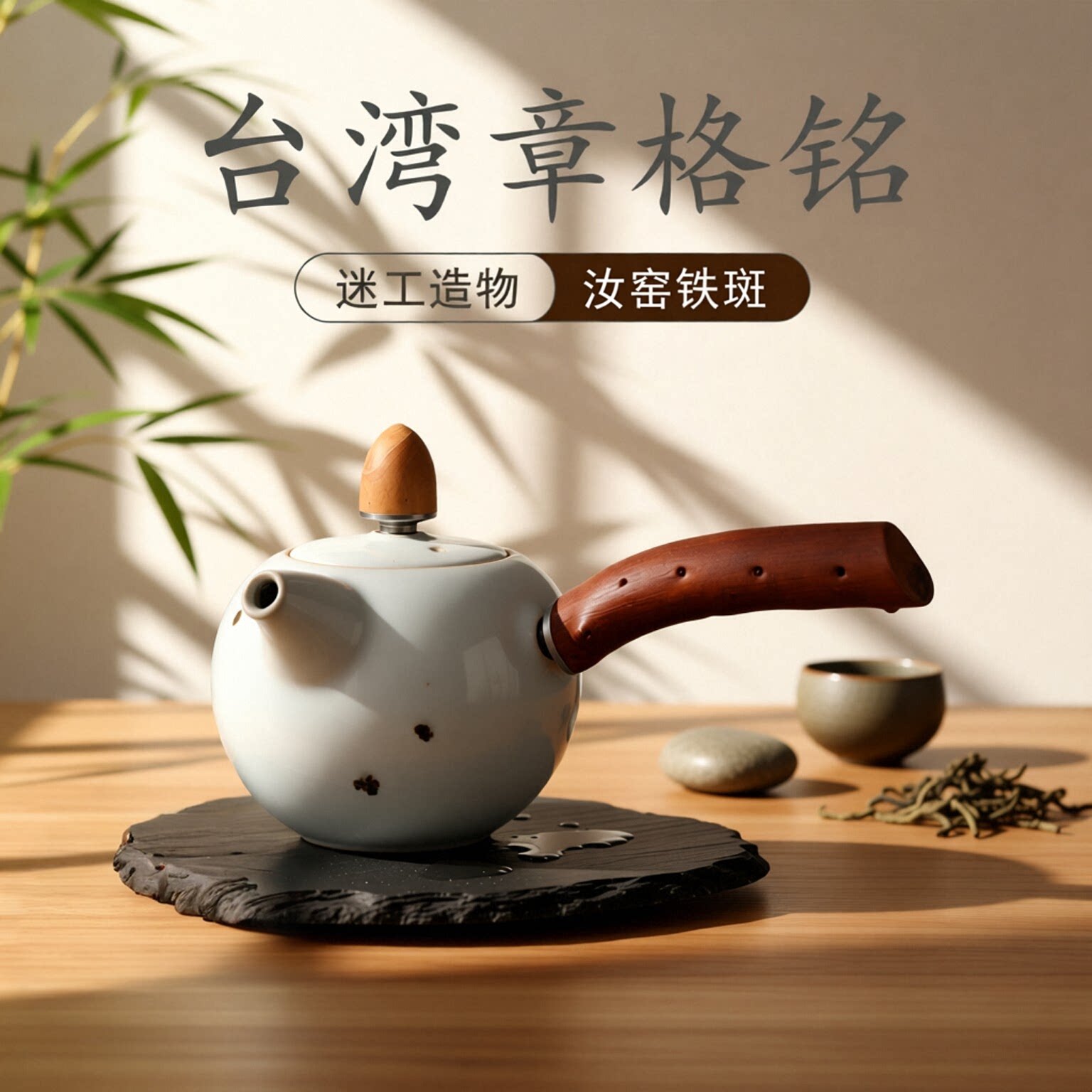 台湾章格铭  迷工造物 铁斑铁线汝窑扁圆侧把壶 茶海 公道杯