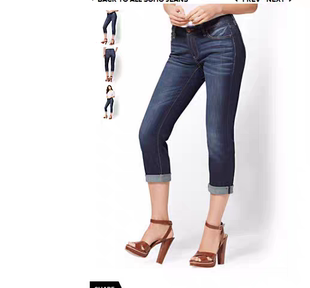 大码 七分女裤 胖MM 外贸原单欧美水洗褶皱翻边莫代尔牛仔裤 春夏新品