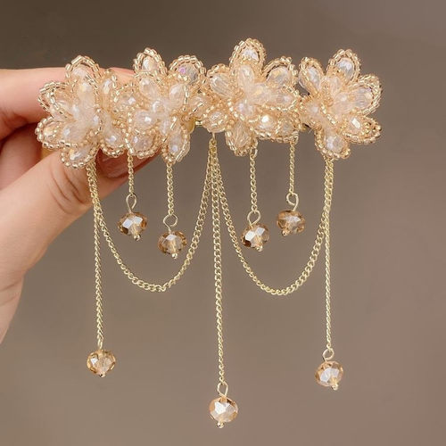 花朵水晶流苏发夹后脑勺头饰后脑勺发卡云朵弹簧夹发夹马尾夹