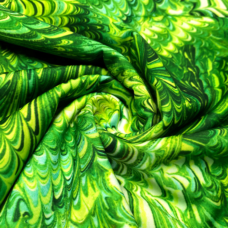 莱卡布草色数码印花面料弹力布高弹布莱卡布数码印花面料服裝面料